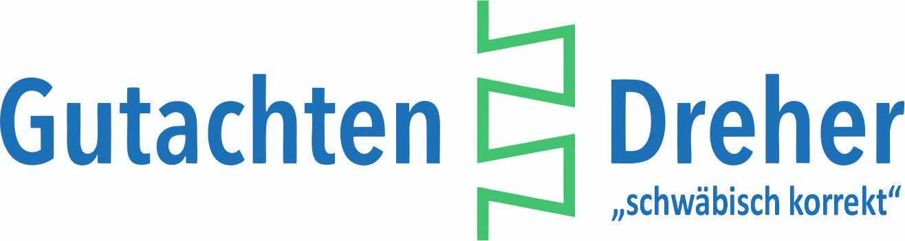 Logo von Gutachten Dreher, Sachverständiger am Bau, mit dem Slogan: schwäbisch korrekt